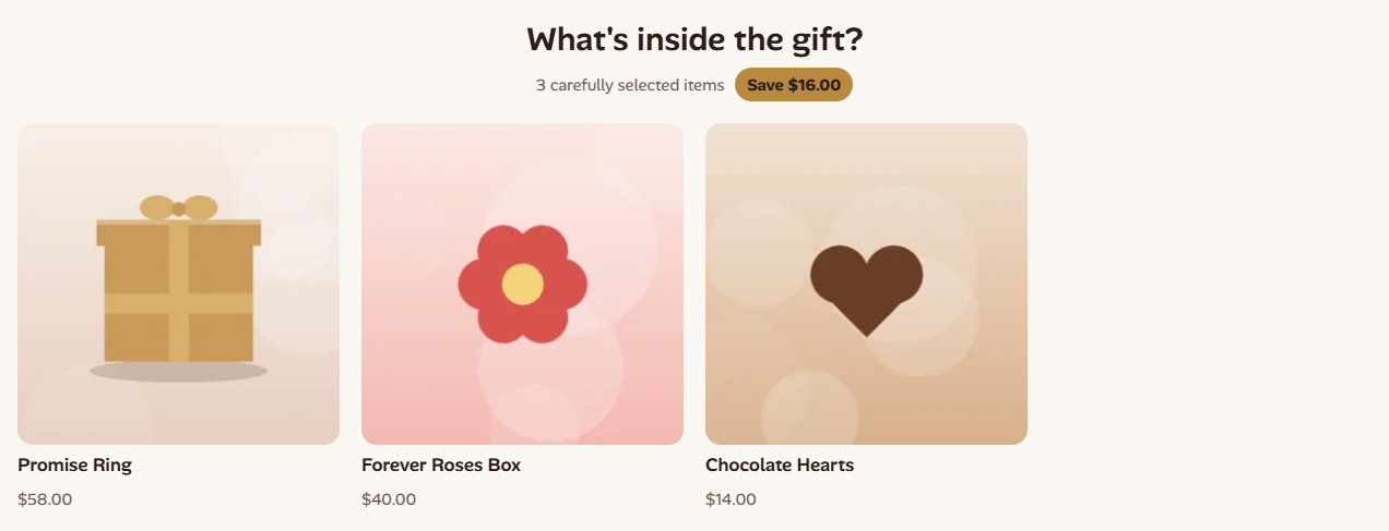 The "Gift contents" block on a ready-made gift's page
