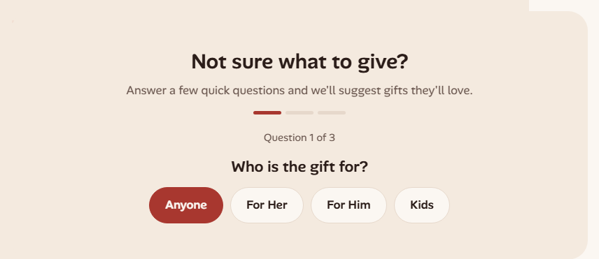 The gift finder: the first question
