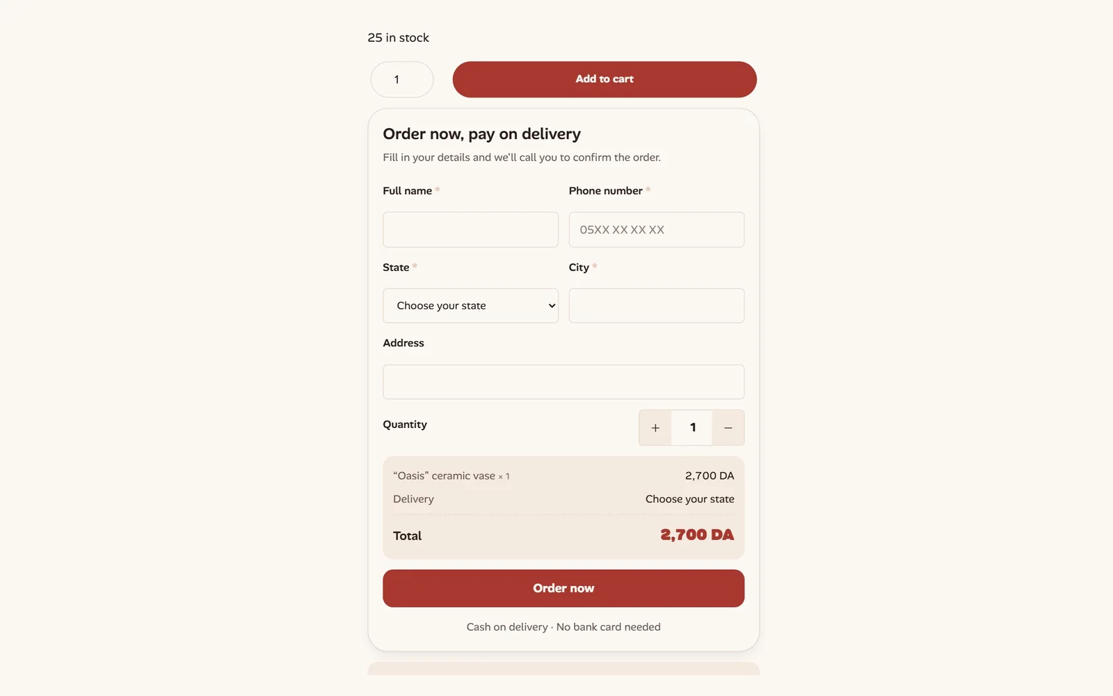 Quick cash-on-delivery order form